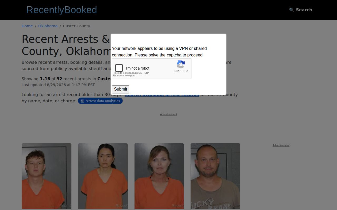 Custer County RecentlyBooked unofficial secondary mugshot source
