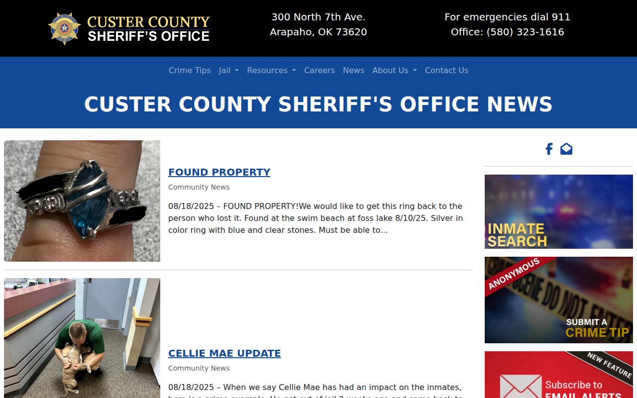 Custer County official sheriff crime news and press-release location